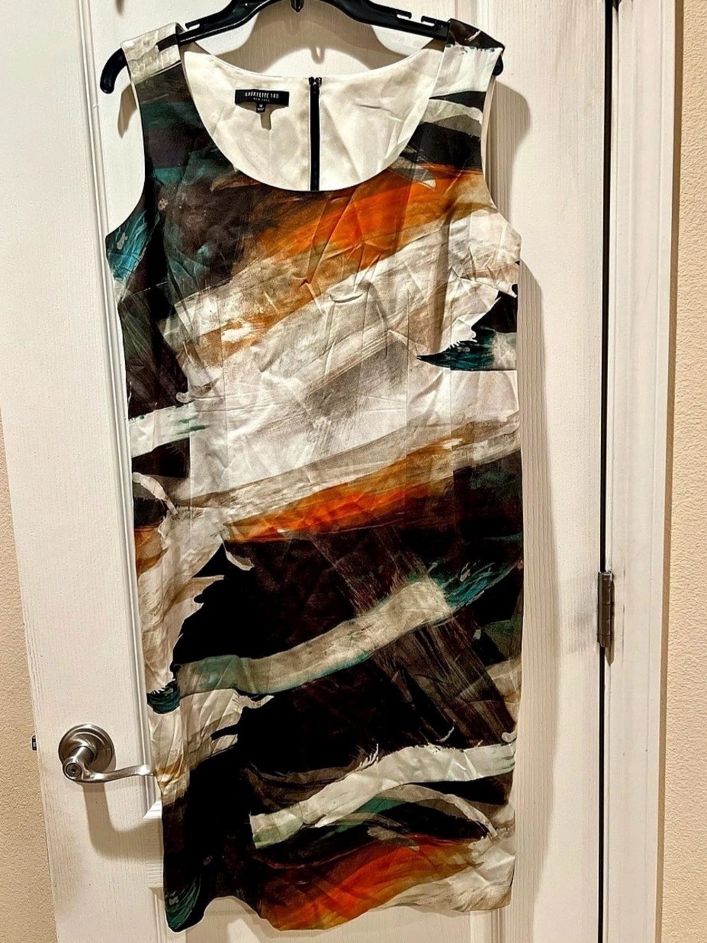 Lafayette 148 New York Sleeveless Artistic Watercolor Midi Sheath Dress Size 12